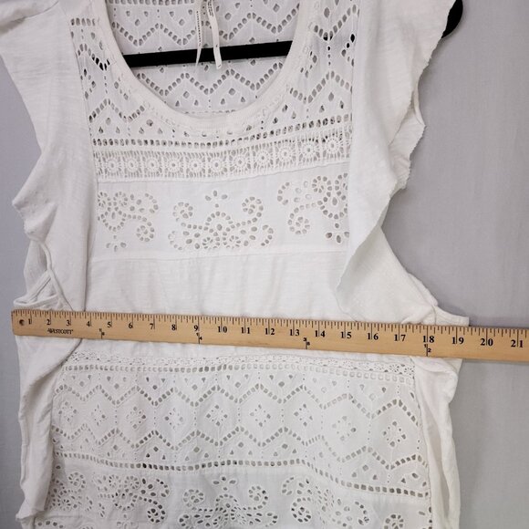 Anthropologie Sustainable Lace Tank Size XL White Eyelet Coastal Feminine Beach - Picture 6 of 10